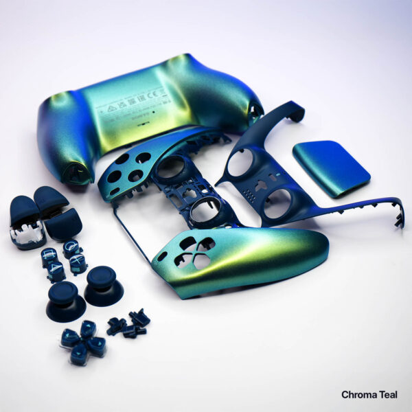 Chroma Teal PS5 DualSense Controller Shell and Button Kit – Custom Replacement Mod Parts