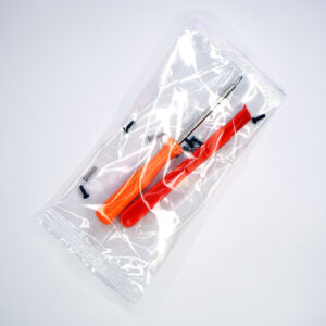 PS5 DualSense controller disassembly tool kit with screwdriver, pry tool, and spare screws in clear packaging